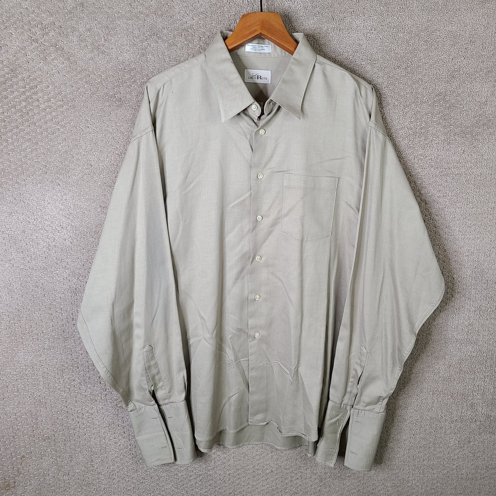 Louis Roth Shirt Mens 18.5 36/37 Tan Twill Cotton French Cuff Button Down